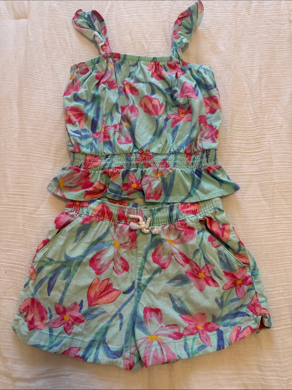Girls Floral Mint Two-Piece Shorts Set size 8